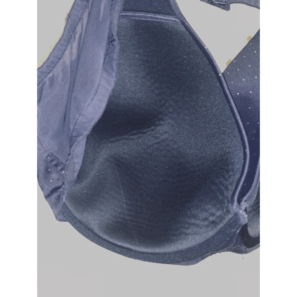 50C Catherines Intimates Plunge Bra Blue Gold Polka Dots Underwire 99249 Pad EUC